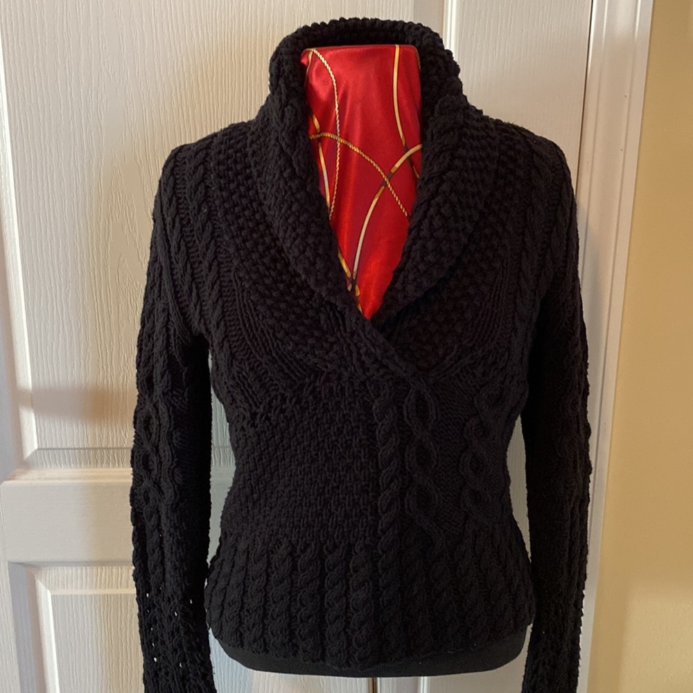 Fredini Shawl Collar Multi Knit Pattern Sweater